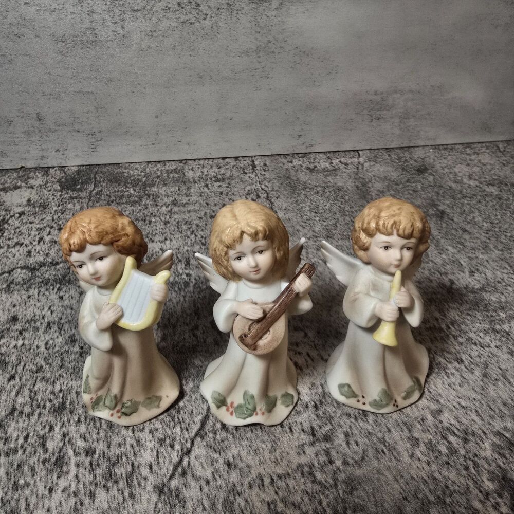 3 Vtg 1986 Lefton Angel Musicians Christmas Figurines The Bethlehem Collection